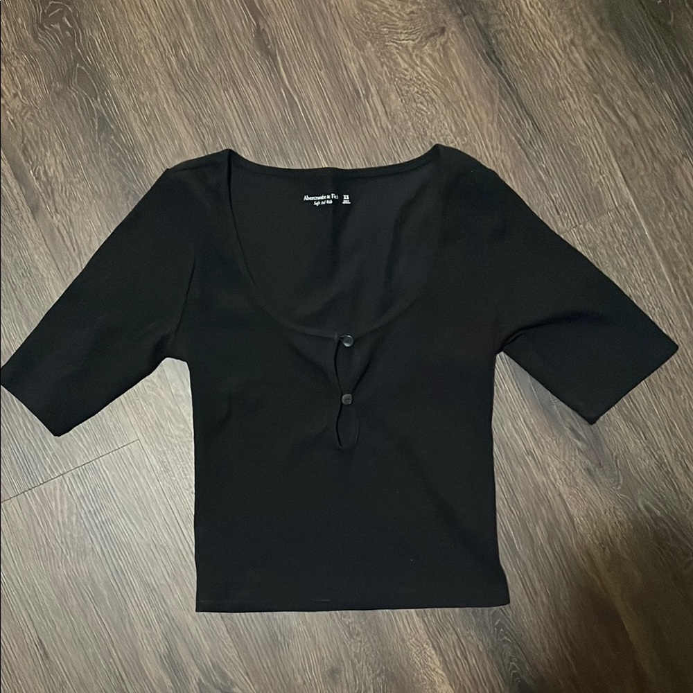Abercrombie & Fitch Black Fitted Bodysuit 3/4 Sleeves